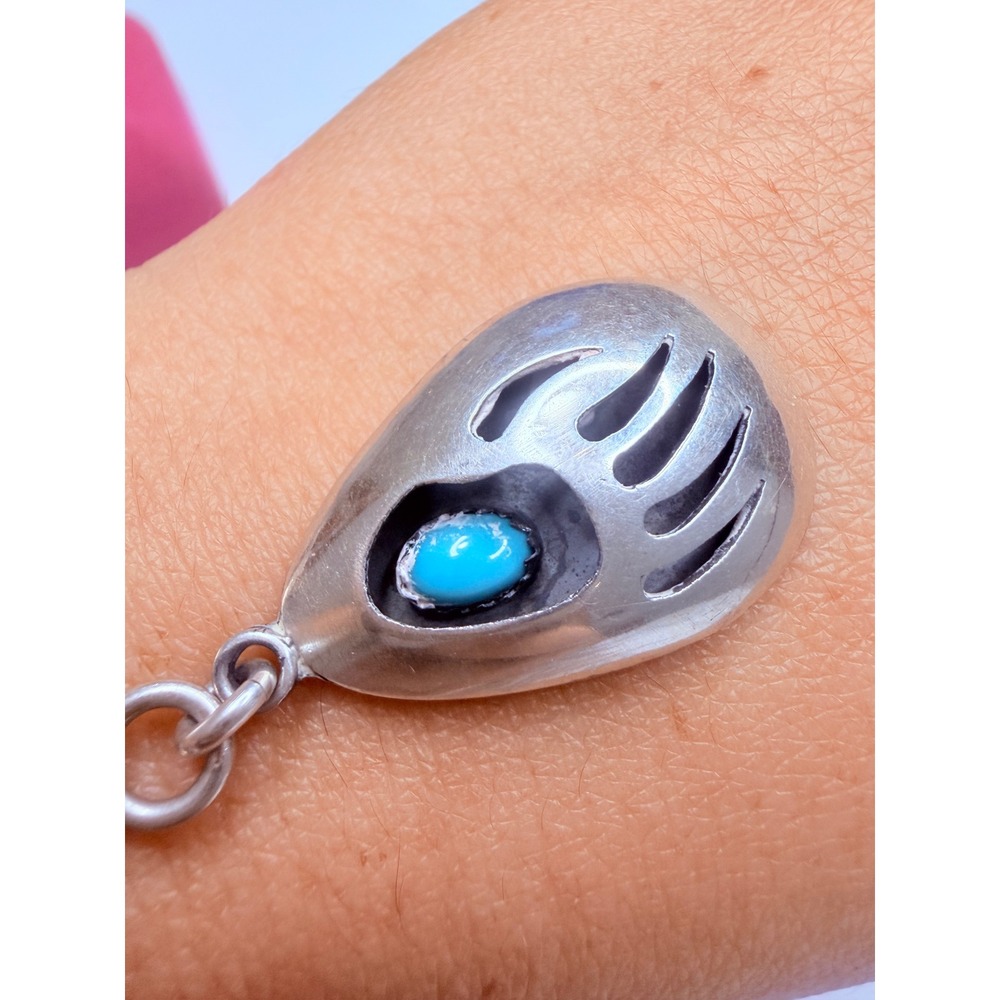 Lloyd Nelson Navajo Sterling Silver Turquoise Bear Paw Jewelry Set - Picture 7 of 14